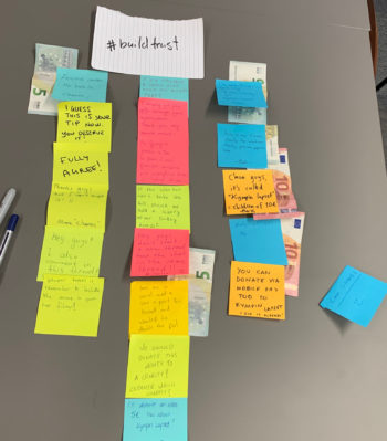 Banknotes and post-it notes on a table.